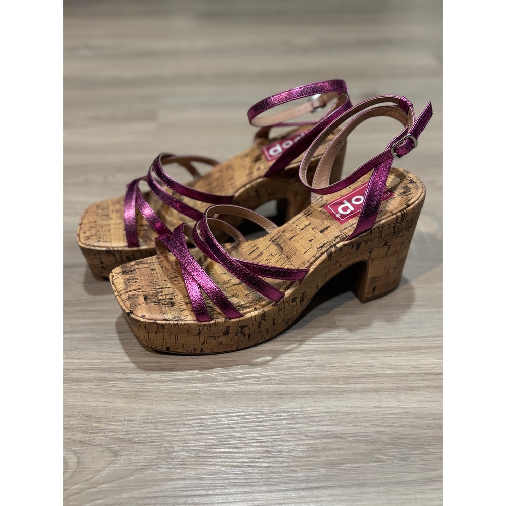 Pop Admission Womens Metallic Purple CorkPlatformWedgeSandals Size 11M SquareToe